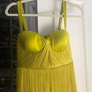 HOUSE OF CB EMEE YELLOW SATIN FRINGE DRESS - LIMITED EDITION